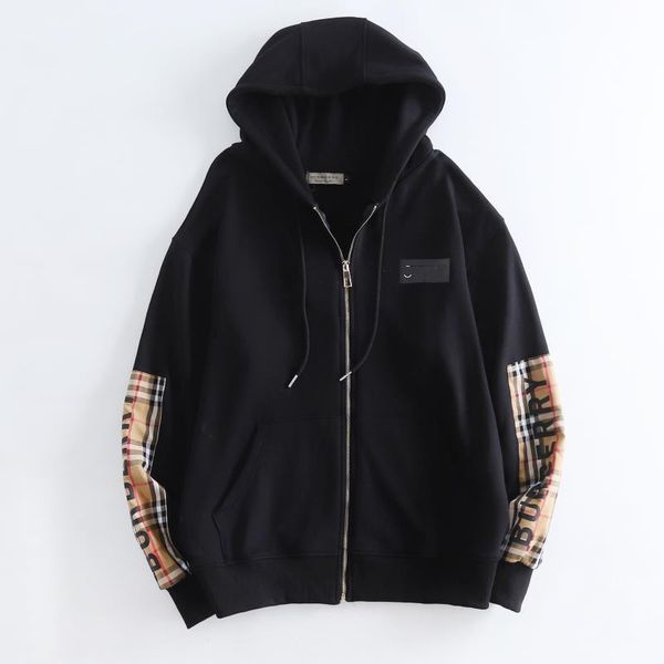 

classic plaid cardigan hoodies pure cotton fashion men's and women's hooded sweater, Black
