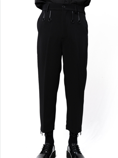 

spring and autumn european american wind men's casual pants solid color fashion hanging ring nine points, Black