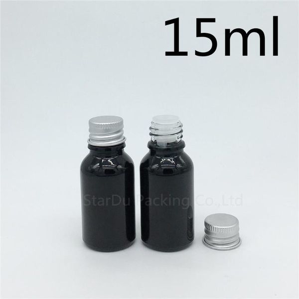 

storage bottles & jars 200pcs/lot 15ml black glass bottle serum container sample vials essential oil with screw cap 15cc perfume