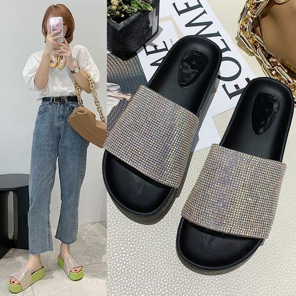 

sandals clear crystal candy colors platform sandals women creepers open toe slippers korean beach sandalias jelly shoes big size 36-43 ypzs, Black
