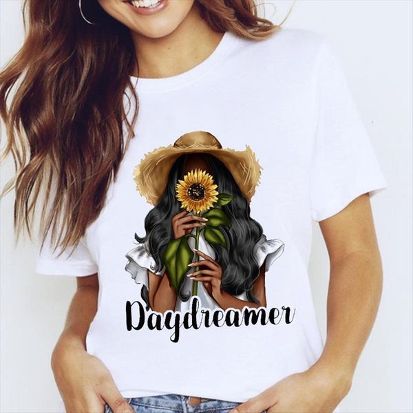 

graphic floral sunflower cartoon womens short sleeve 90s love clothes tees print female t shirt, White