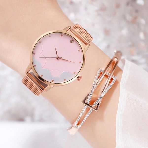 

wristwatches wj-8082 2021 simple fashion ladies mesh strap watches luxury female watch women beautiful color cloud dial relogio feminino, Slivery;brown