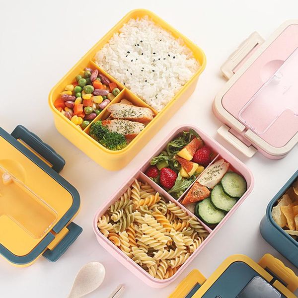 

dinnerware sets 1pcs bento box japanese style for kids student container wheat straw material leak-proof square lunch with compartment