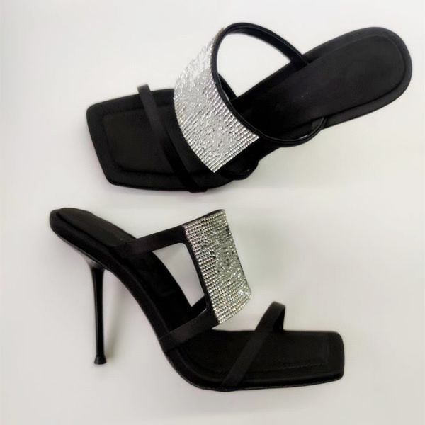 FOTO REALE 10CM Casual Designer moda donna Sandali in pelle nera punte tacchi alti sandalias de las mujeres mujer 2021 scarpe
