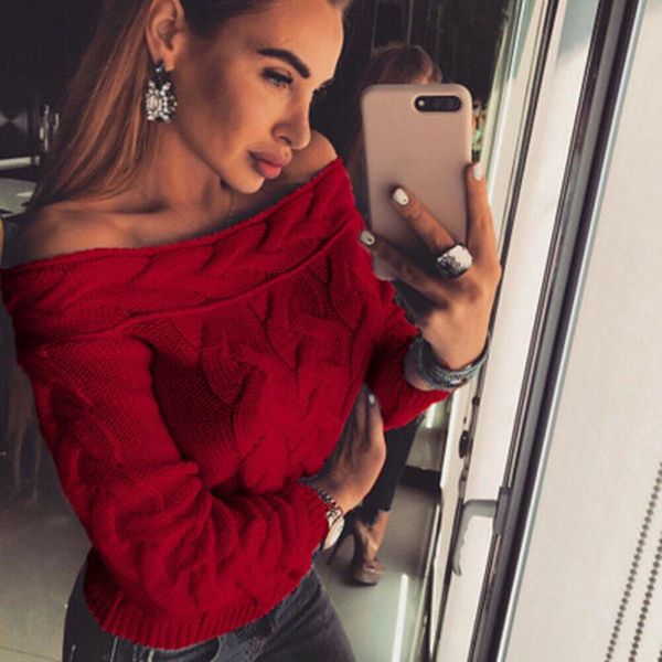 

women's sweaters women off shoulder twist sweater winter autumn thick warm long sleeve knit pullover 5colors, White;black