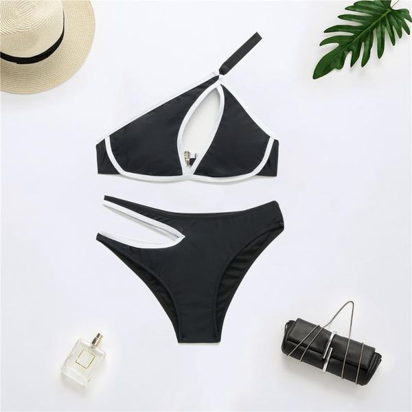 

women's swimwear 2021 polyamide polyester bikini set swimsuit women push up for beach wear swimming water hollow padded black sets, White;black