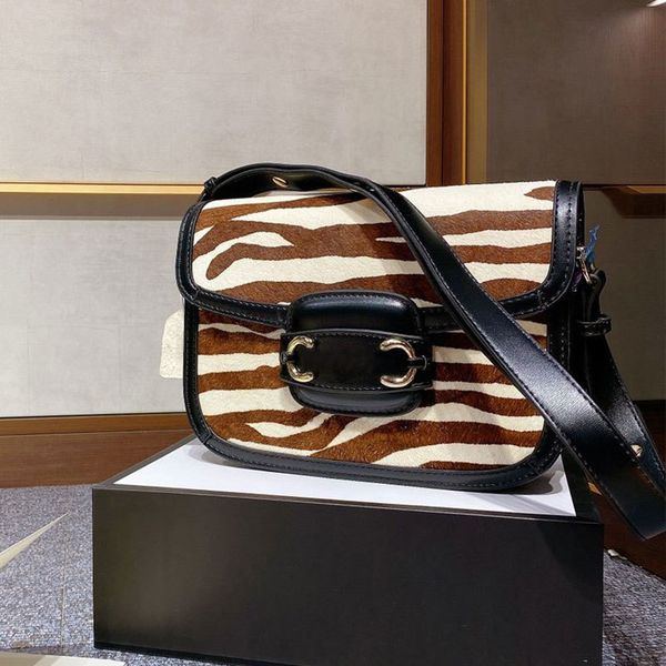 

qulite saddle women crossbody buckle handbag classic brown shoulder bag high horse hair purse