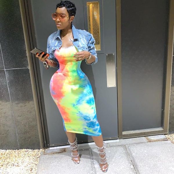 

tie dye slip backless 2021 summer autumn women fashion high waist slim party elegant bodycon midi dress casual dresses, Black;gray