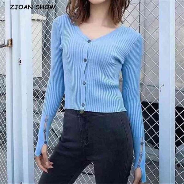 

retro women korea style vintage stripe line cardigan jennie v neck single-breasted button sweater short slim jumper 210429, White;black