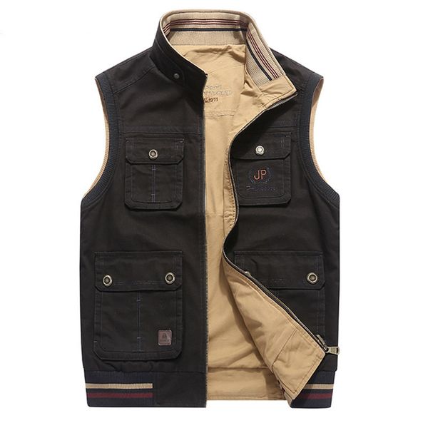 

men's hoodies & sweatshirts plus size 7xl 8xl outdoor sleeveless jacket cotton spring autumn casual multi-pocket waistcoat pograph, Black