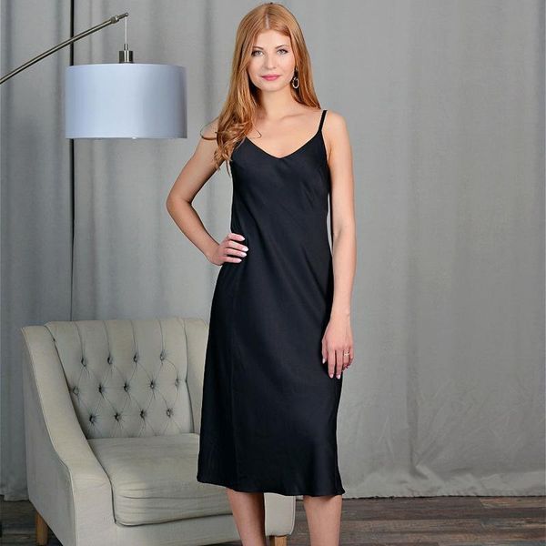 

casual dresses satin v-neck spaghetti strap dress women sleeveless backless solid color autumn arrival elegant party midi, Black;gray