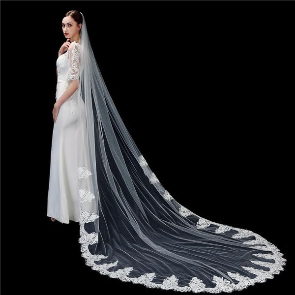 

bridal veils veil 2021 wedding with comb lace edge one-layer appliqued 3m cathedral s, Black