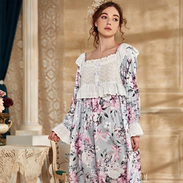 

women's sleepwear dress satin flower nightgown lady long sleeve romantic nightdress for women, Black;red