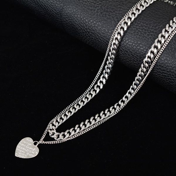 

pendant necklaces fashion retro simple trend hip hop double necklace female personality hipster titanium steel accessories, Silver
