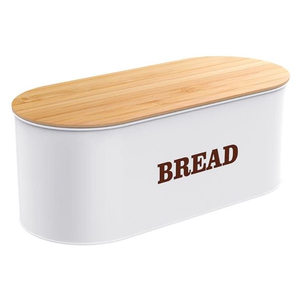 

storage bottles & jars cabilock bread box metal container with bamboo lid for home kitchen (white)