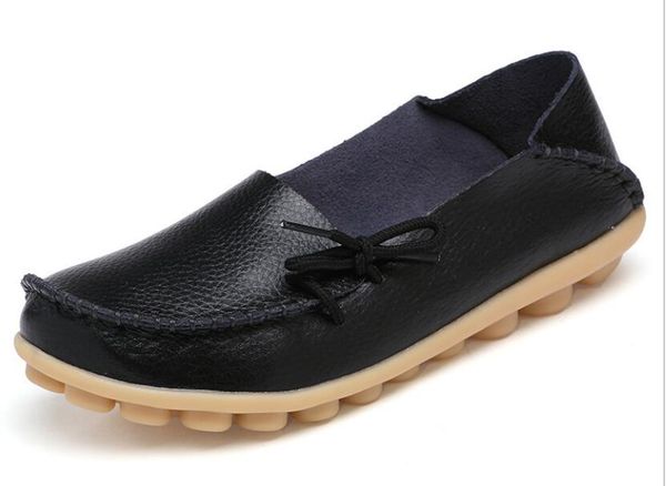 

2021 fashion lightweight beach soft sole casual shoes mom cow leather peas shoes, Black