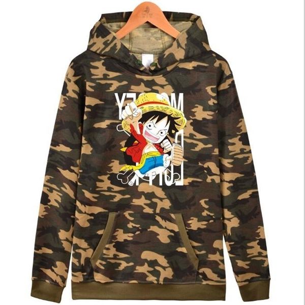

anime monkey d luffy camouflage hoodie men hoody men's sportswear brand clothing hip hop moleton masculino, Black;green