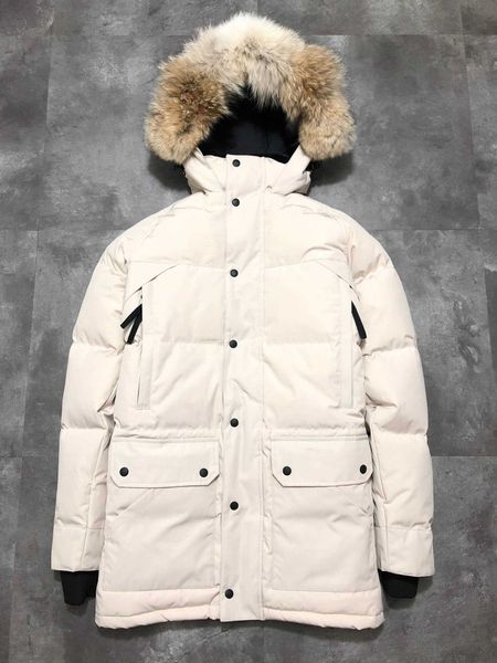 

winter jacket men big real wolf fur hooded down coats warm parka windbreaker outerwear jackets long sleeves thick designer thermal wind hood, Black