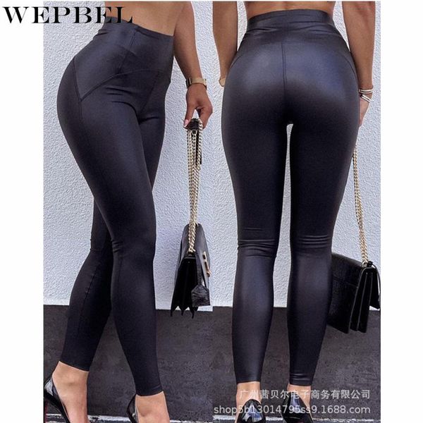 

women's pants & capris mandylandy pu leather bodycon ladies elegant high waist slim fit hip lift pencil leggings trousers, Black;white