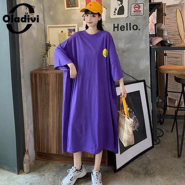 

casual dresses oladivi oversized clothing plus size women shirt dress ladies fashion print loose big midi tee tunic 10xl 8xl1, Black;gray