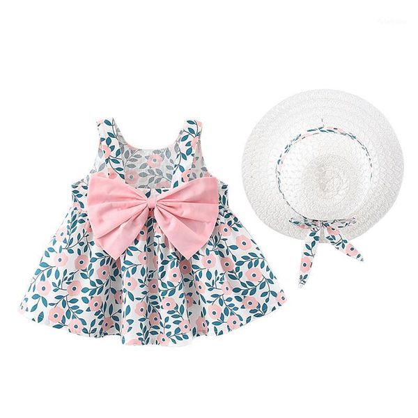 

clothing sets kids summer set mori girl style baby girls sleeve flower print princess dress+hat outfit clothes set#501, White