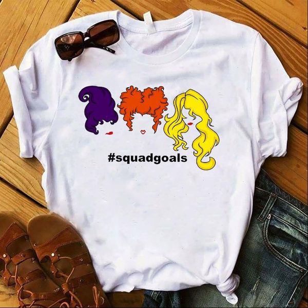 

halloween squadgoals witch printed womens tee clothes graphic, White