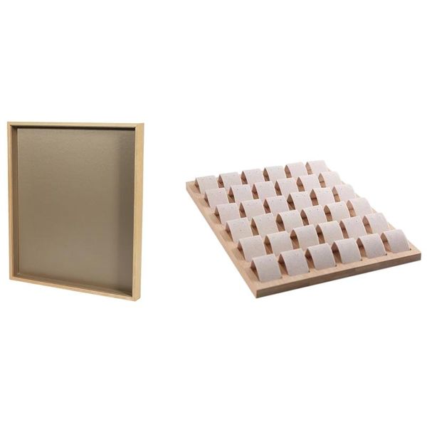 

jewelry pouches, bags 1 pcs brushed leather stand ring tray & earring card velvet bamboo display holder, Pink;blue