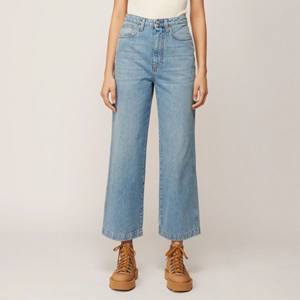 

jean straight ankle-length jeans women's loose high waist fashion denim pants, Blue