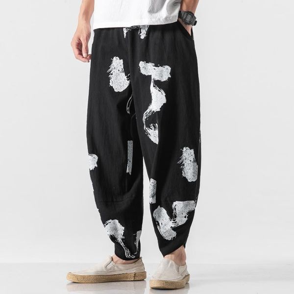 

streetwear mens harem pants fashion casual trousers big size 2021 man sweatpants loose cotton linen m-5xl men's, Black