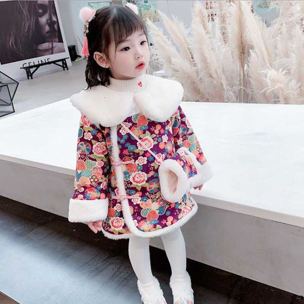 

casual dresses chinese style big fur collar cheongsam clothes winter tang suit hanfu thickened year festive baby girls qipao ywpv, Black;gray