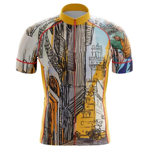 

men's t-shirts yellow cycling shirt men outdoor sports jersey hand-painted venice city pattern bike clothing quick-dry top, White;black