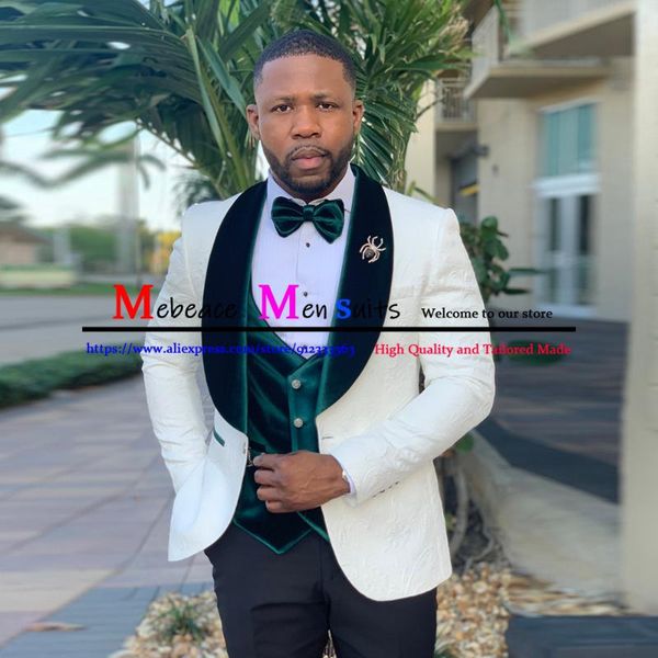 

men's suits & blazers white floral slim fit wedding tuxedo burgundy velvet lapel groom party 3 pieces (jacket&pants&vest ) terno mascul, White;black