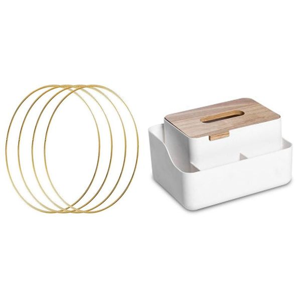 

bamboo wood cover plastic tissue box with 4 pack 14 inch large metal floral hoop wreath macrame gold rings boxes & napkins