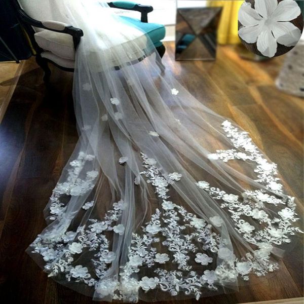 

bridal veils appliques wedding veil 3d flowers chapel length elegant bride accessories, Black
