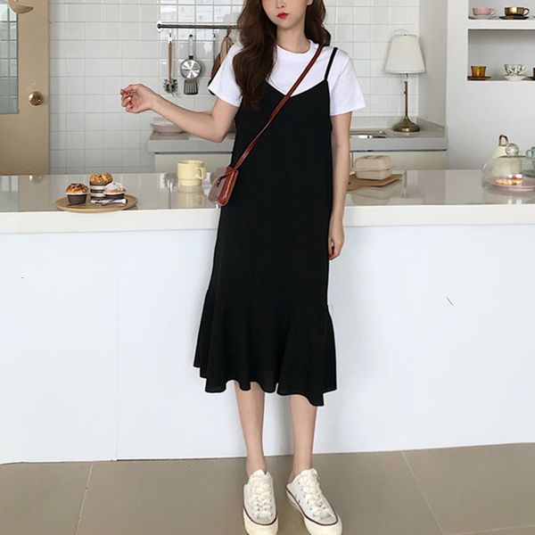 

korean female slings v-neck frilly black dress wl114, Black;gray