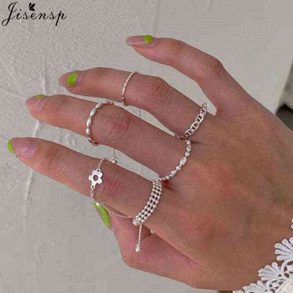 

hip hop rock silver color chain rings set for women girls punk geometric finger ring 2021 trend jewelry accessories party gifts g1125, Slivery;golden