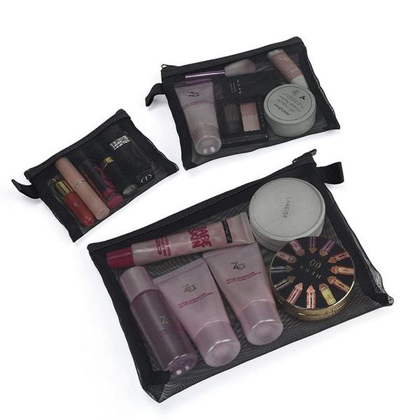 

zipper mesh bags, pack of 3 (s/m/l), beauty makeup cosmetic accessories organizer, travel toiletry kit set storage pouch, black1