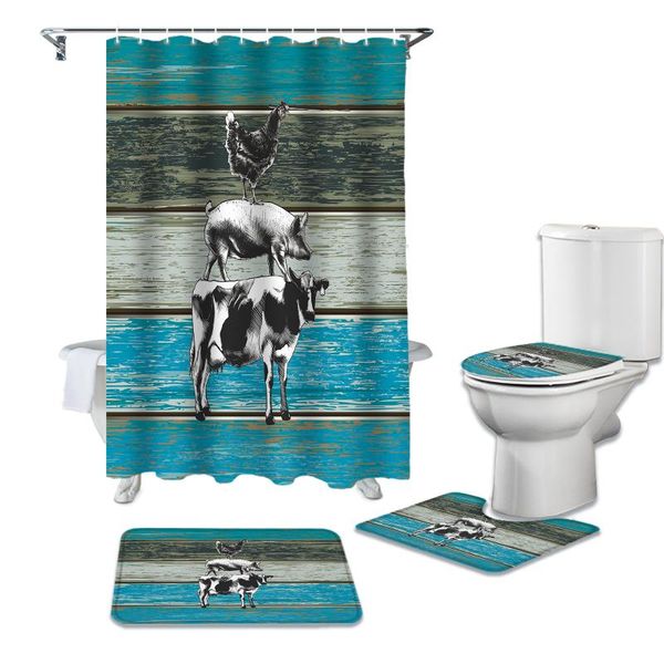 

bath accessory set farm animal theme vintage wood grain shower curtains mat toilet cover bathroom accessories rug