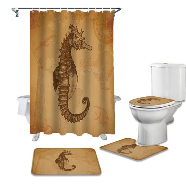 

shower curtains vintage nautical sea horse curtain sets non-slip rugs toilet lid cover and bath mat waterproof bathroom