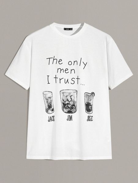 

men slogan graphic round neck u2bq#, White;black