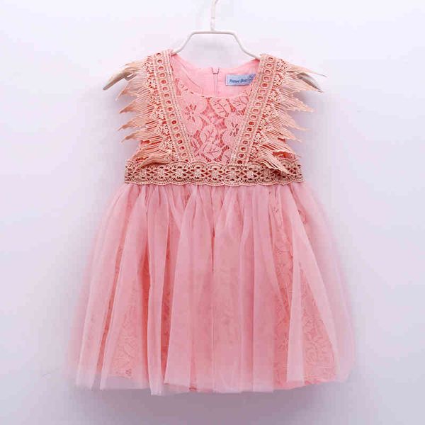 

girls clothes fashion summer dresses cotton lace net yarn stitching 2-6 year party princess kids 210515, Red;yellow