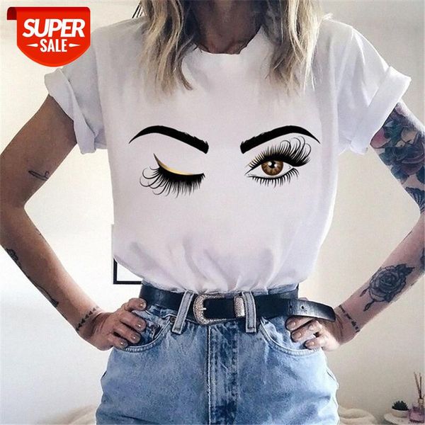 

wind eyebrows lip print ladies t-shirt eyelashes short sleeves #az1l, White