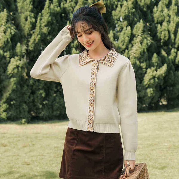 

women's sweaters sweater spring arrival art cubian geometric embroidery lapel cardigan sweater age reduction lovely sweet ee1p, White;black