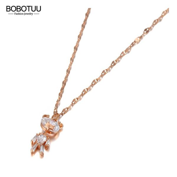 

pendant necklaces bobotuu office style stainless steel crystal bear charm choker rose gold party necklace for girls bn20211, Silver