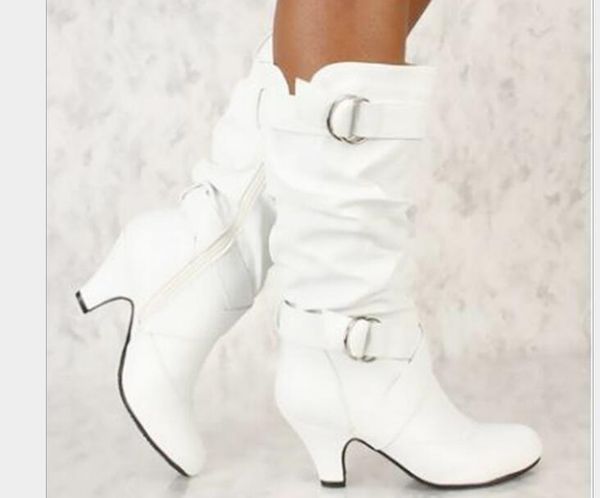 

boots women snow winter thick high heels waterproof non-slip shoes fashion warm hasp, Black