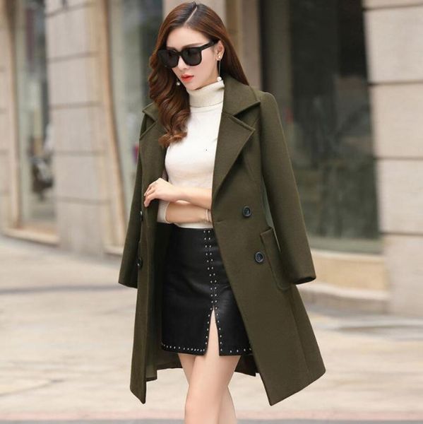 

women's wool & blends autumn women long coats elegant ladies double breasted woolen coat female turn down collar slim outwear r1398 oog, Black