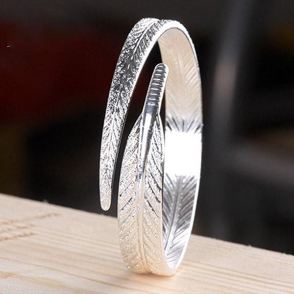 

bangle silver plated style fashion women feather cuff bangles & bracelet for party adjustable jewelry gifts, Black