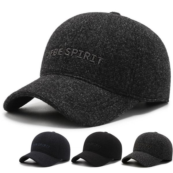 

men's middle-aged old age warm cotton hat plush thick baseball wind cold proof cap autumn and winter, Blue;gray