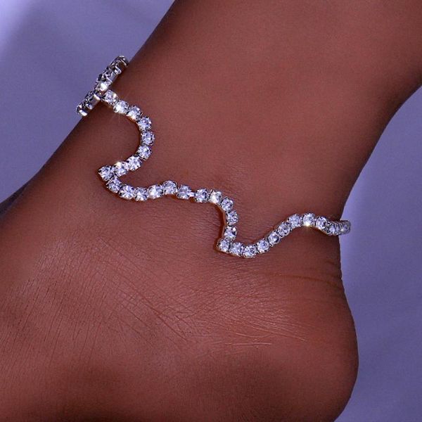 

anklets 2021 trendy boho wave anklet bracelet wholesale rhinestone leg bling beach ankle chains for women sandals jewelry gift, Red;blue