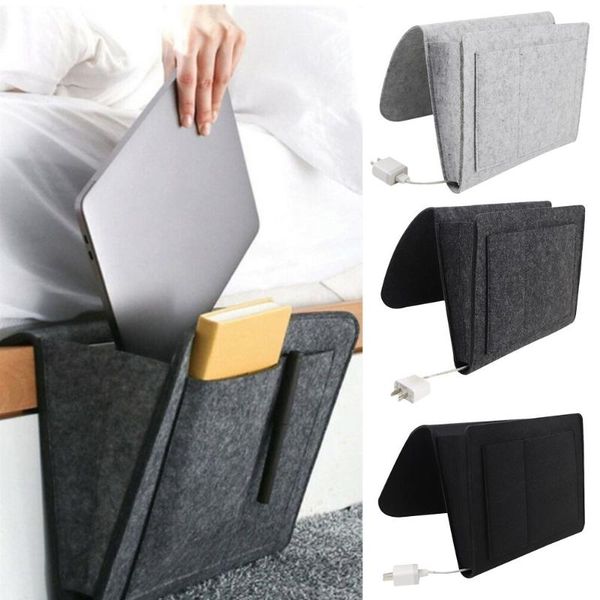 

storage bags remote control hanging caddy felt bedside organizer pocket book holder with 2 inner pockets for bed table sofa